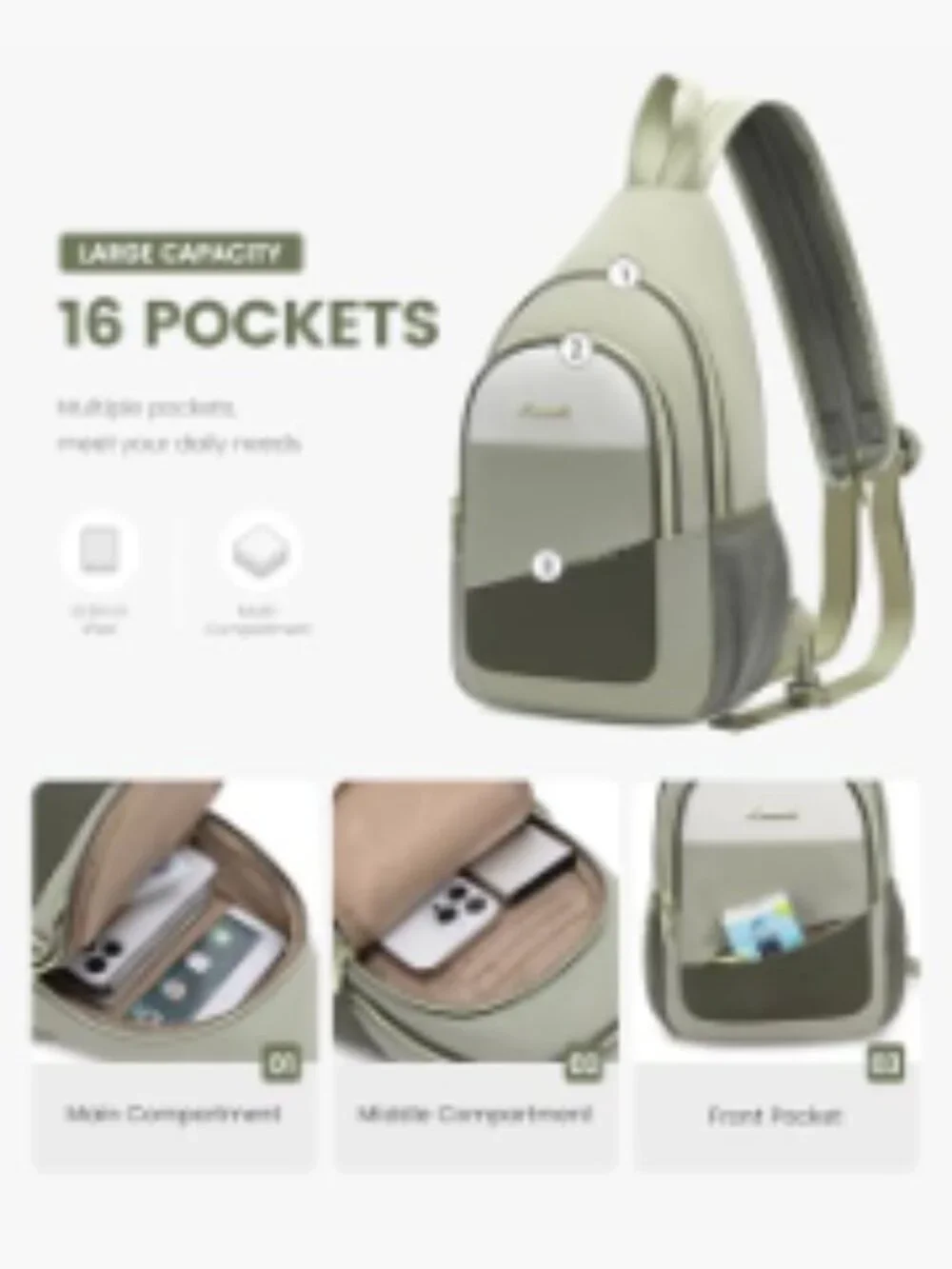 Convertible Sling Backpack Crossbody Bag Water-Resistant Travel Hiking Daypack